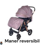 Carucior Nou Nascuti BABY C. PRO 511, Cadru Aluminiu, Maner Reversibil, Spatar Reglabil , Amortizoare, Frana Picior,Pliabil, Mov Pudra