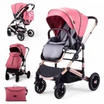 Carucior copii 2 in 1 transformabil Stuby Pink Grey cu husa picioare și gentuta C3F