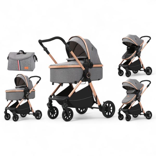 Carucior copii 2 in 1 cu landou transformabil ,husa picioare si geanta Bloom Go BPT FNF7 Gri