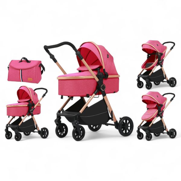 Carucior copii 2 in 1 cu landou transformabil ,husa picioare si geanta Bloom Go BPT FNF7 MOV Roze