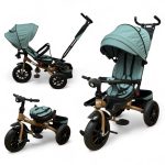 Tricicleta copii cu pozitie de somn,Roti cauciuc plin, muzica si lumini 5099 Green Gold