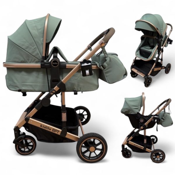 Carucior copii 3 in 1 cu landou tranformabil in sport si scoica auto FlexiGo Green BPT-A10