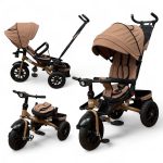Tricicleta copii cu pozitie de somn,Roti cauciuc plin, muzica si lumini 5099 Beige