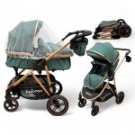 Carucior copii 2 In 1 Belecoo BebeJoy Cu Roti Cauciuc Landou Reversibil Transformabil Baby Green