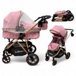 Carucior copii 2 In 1 Belecoo BebeJoy Cu Roti Cauciuc Landou Reversibil Transformabil Baby Pink