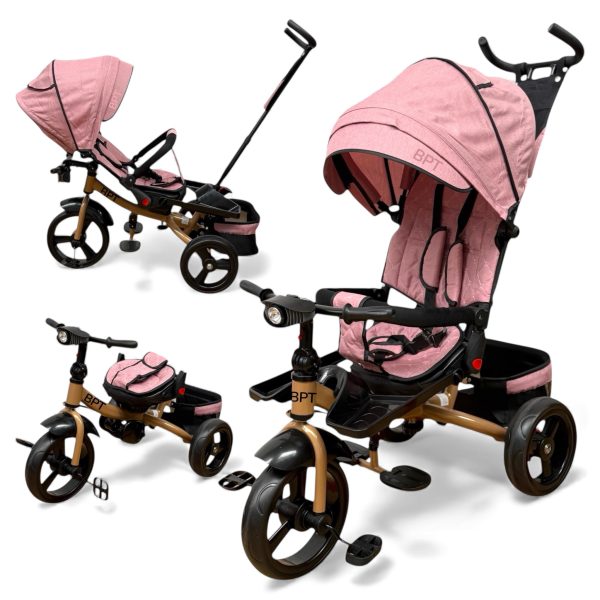 TRICICLETA COPII 5099EVA CU POZITIE DE SOMN, SCAUN REVERSIBIL, FAR CU LUMINI SI MUZICA, ROZ PUDRA PLUS