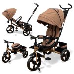 TRICICLETA COPII 5099EVA CU POZITIE DE SOMN, SCAUN REVERSIBIL, FAR CU LUMINI SI MUZICA, DARK BROWN