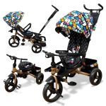 TRICICLETA COPII 5099EVA CU POZITIE DE SOMN, SCAUN REVERSIBIL, FAR CU LUMINI SI MUZICA, RAINBOW PLUS