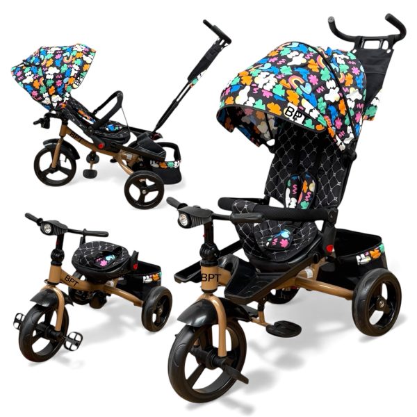 TRICICLETA COPII 5099EVA CU POZITIE DE SOMN, SCAUN REVERSIBIL, FAR CU LUMINI SI MUZICA, RAINBOW PLUS