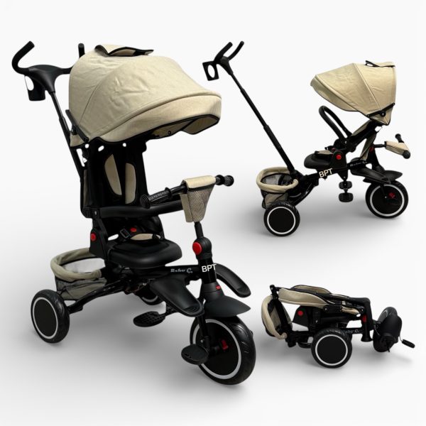 Tricicleta pliabila copii cu pozitie de somn si scaun rotativ Baby C. Trike Crem