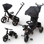 TRICICLETA COPII 5099EVA CU POZITIE DE SOMN, SCAUN REVERSIBIL, FAR CU LUMINI SI MUZICA, NEGRU COOL JAZZ