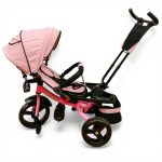 TRICICLETA COPII 5099EVA CU POZITIE DE SOMN, SCAUN REVERSIBIL, FAR CU LUMINI SI MUZICA, ROZ PAL - imagine 7