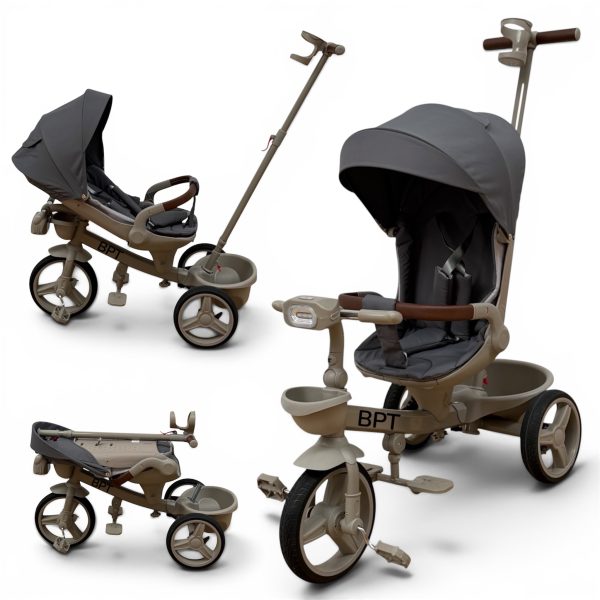 Tricicleta Copii Semipliabila Cu Pozitie De Somn Scaun Rotativ Sunete Si Lumini BPT Q620 Grey